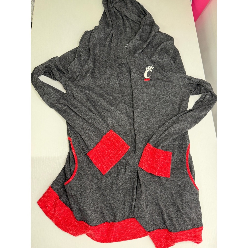Colosseum Cincinnati Bearcats Womens Large Gray Red Hooded Open Front Cardigan - Picture 8 of 9